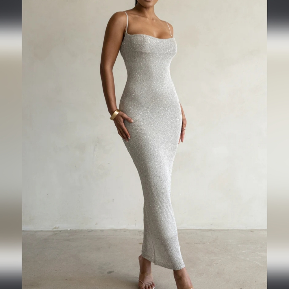 Beige Noemie Sequin dress